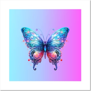 Pastel Gradient Blue Butterfly Posters and Art